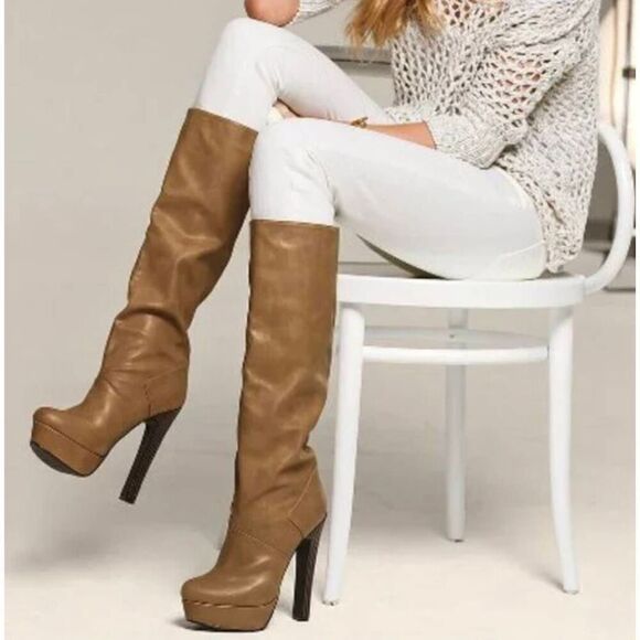 COLIN STUART Tall Brown Leather Knee High Boot Size 8.5B - Picture 1 of 8